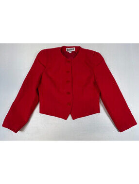 Vintage Worthington Women 12P Red Wool Blend Button Front Short Jacket Coat